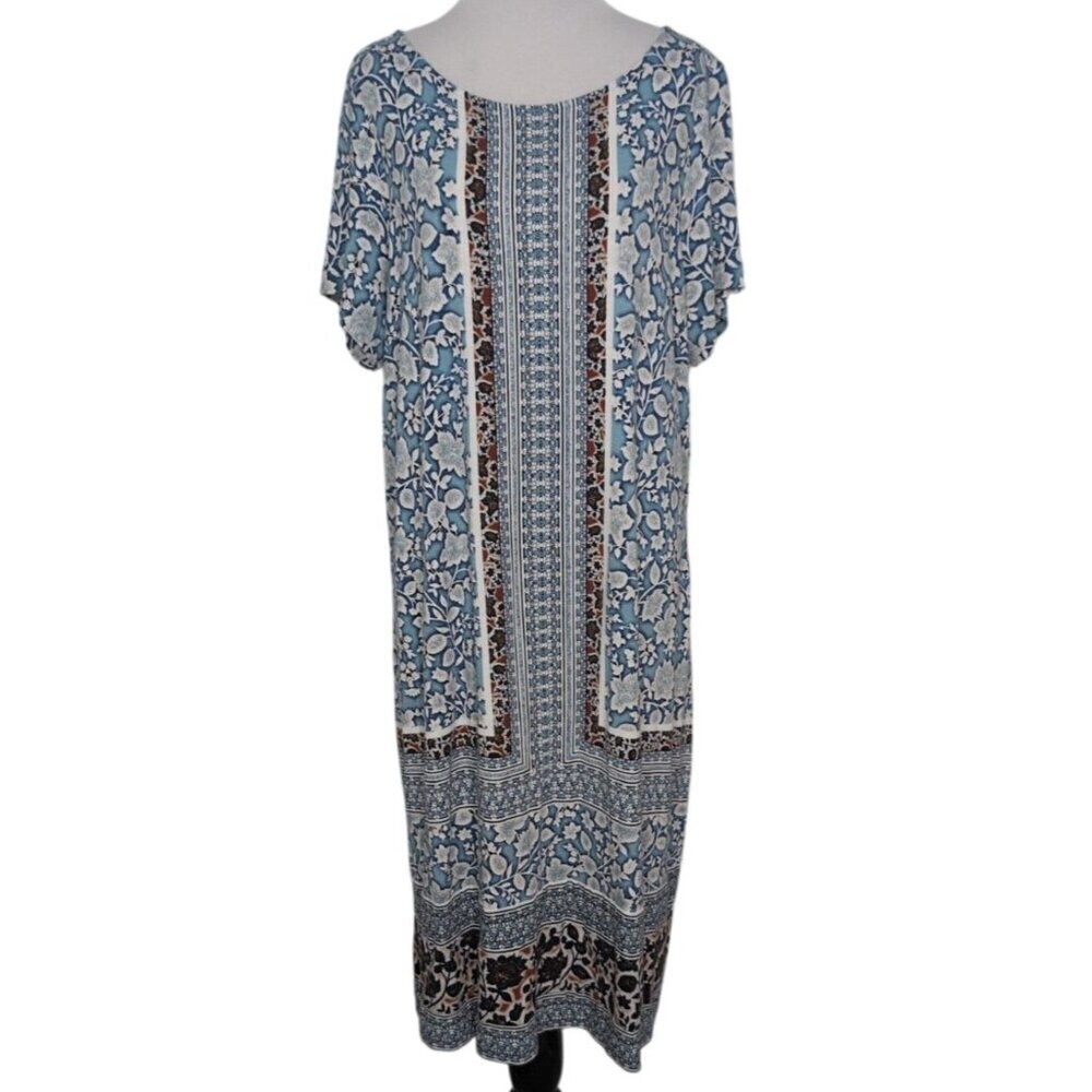 J Jill Floral Dress Womens Tall Size Large Blue Stretch Short Sleeve Sheath
